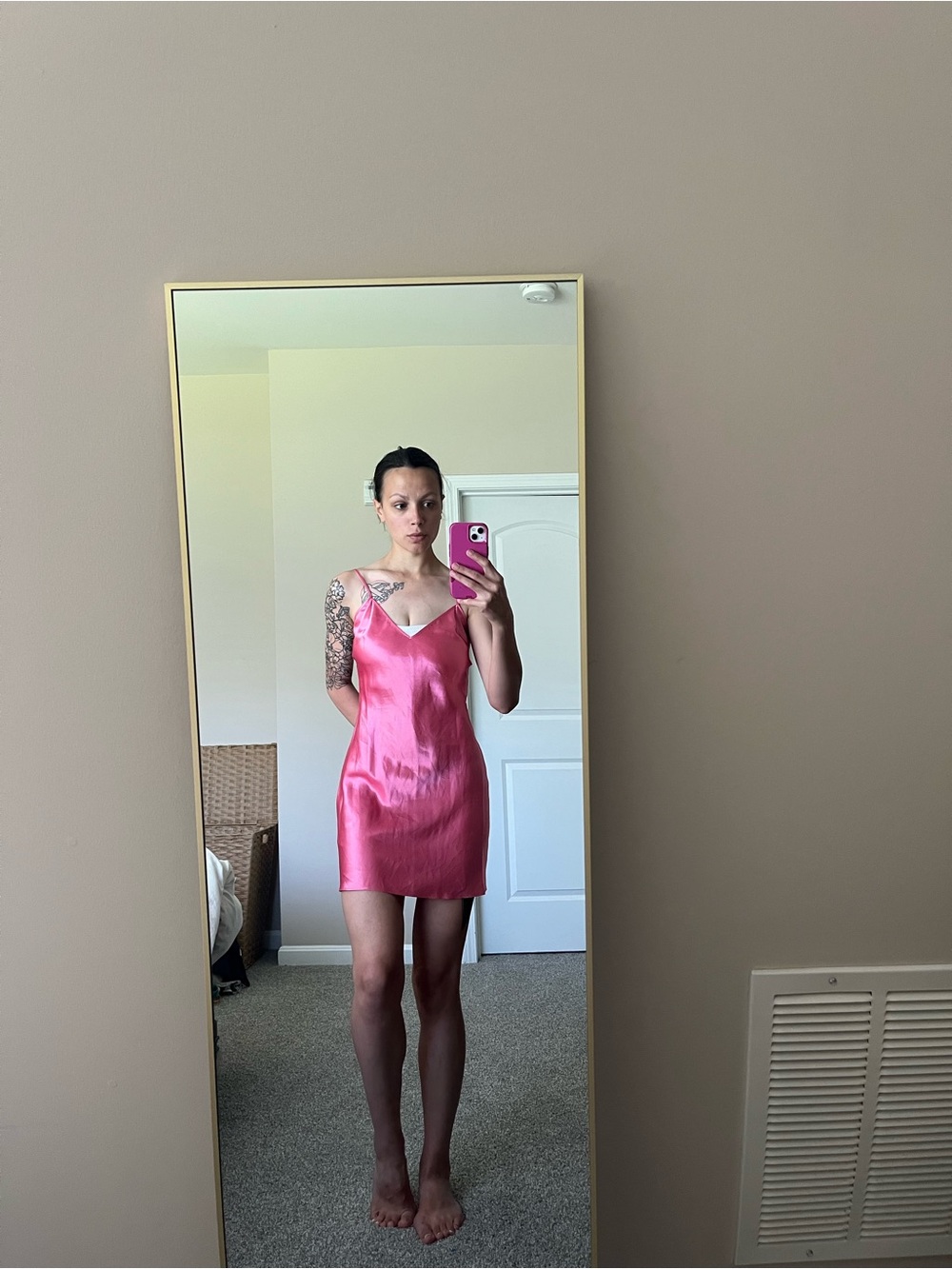VTG Y2K Laundry By Shelli Segal Hot Pink Satin Slip Dress